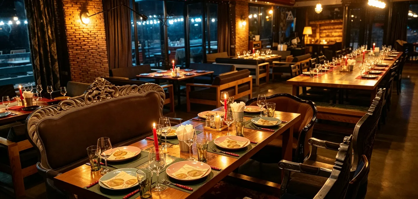 A long table set for a private event at Drunk Cherry