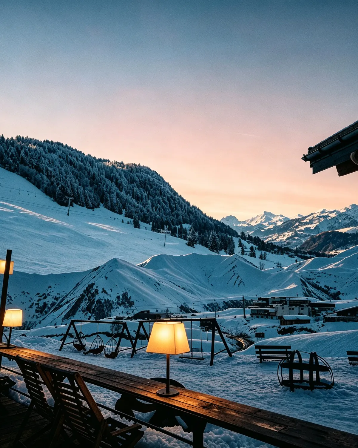 Morning blue light over the ski slopes of Gudauri