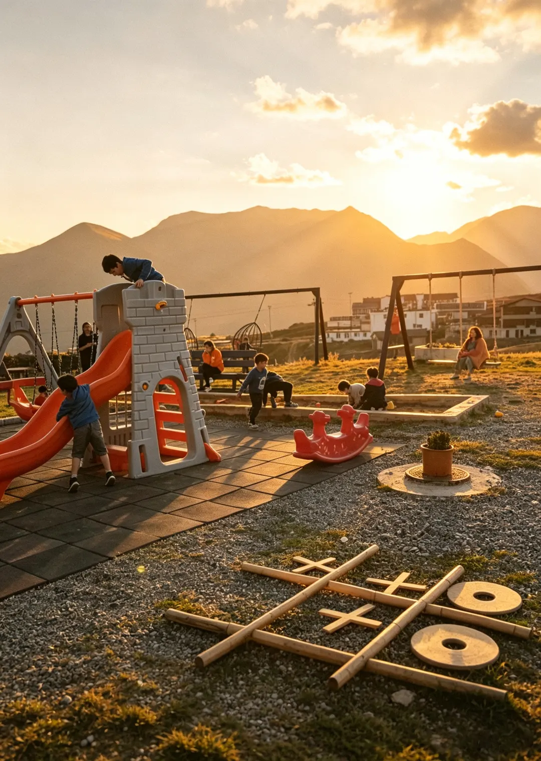 The playground outside the restaurant in summer