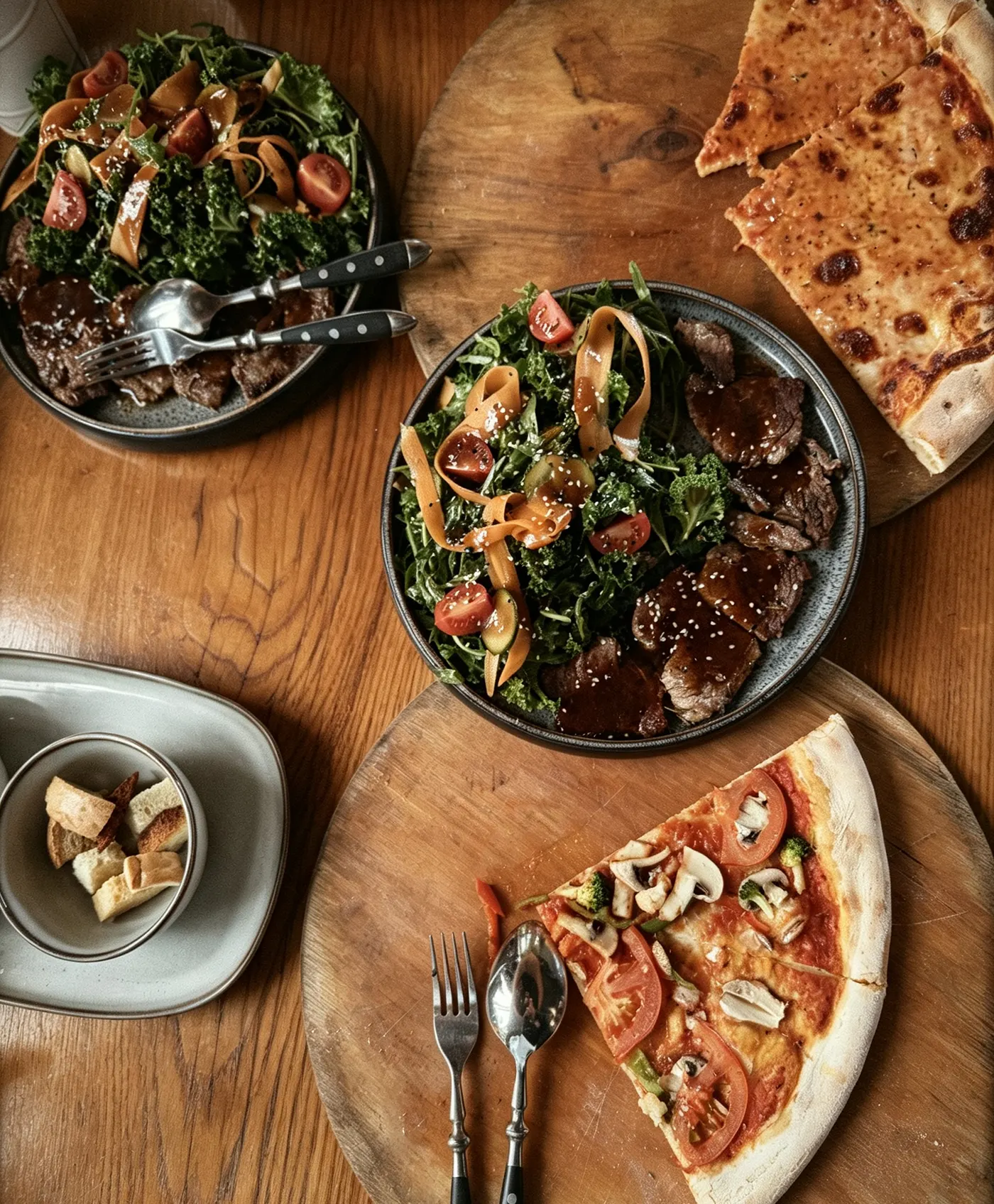 A table full of shared dishes